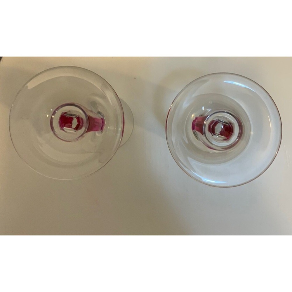 Pair Of Cristal D'Arques Champagne Flutes Stems Outlined In Hot Pink - Picture 3 of 3